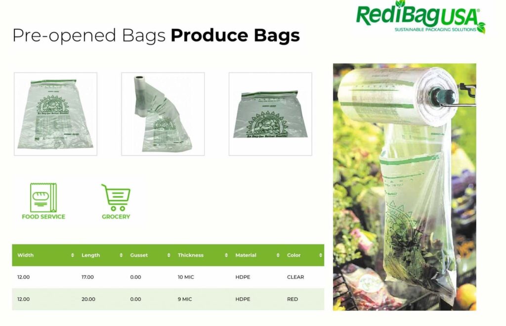 The specs and images of Pre-opened Bags by RediBag.